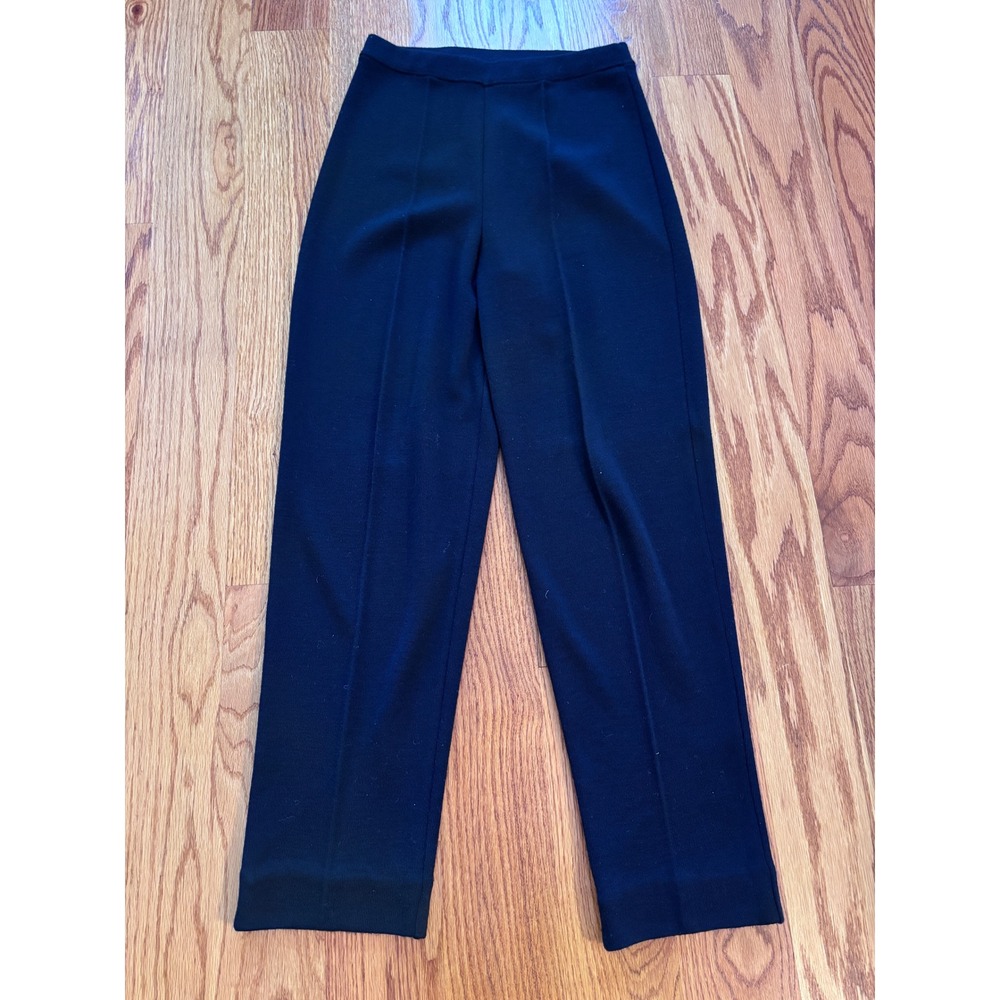 Lecomte Italy Navy Blue Merino Wool Blend Knit Straight Leg Pants Small Creased